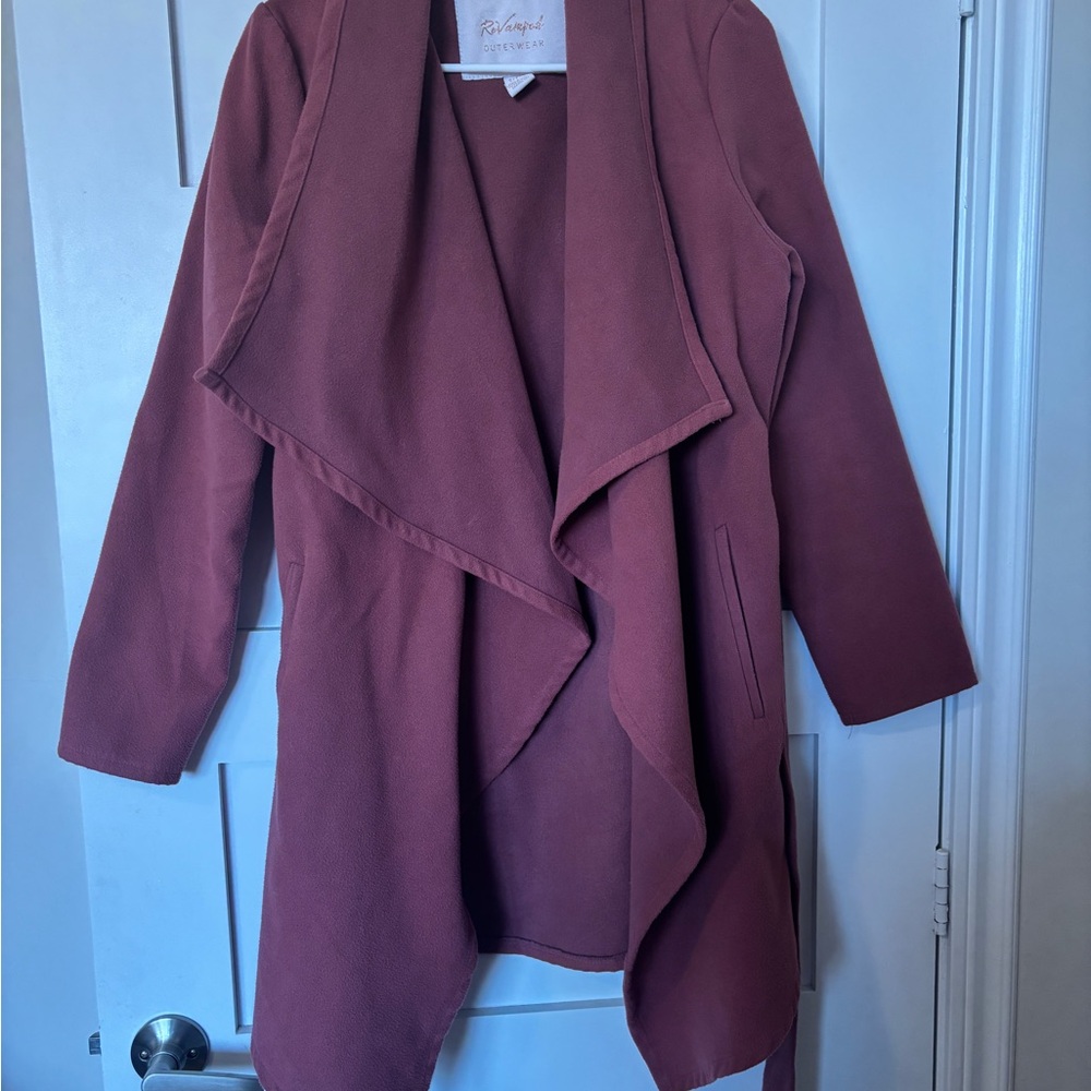 Revamped Draped Open-Front Long Jacket - Burgundy